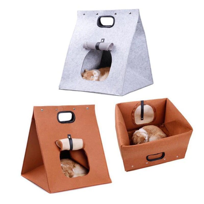 Portable Cat House Felt Cloth Sleeping Carrier Bag for Kitten Puppy Chihuahua Outdoor Travel Pet Basket Gray Brown Dropshipping