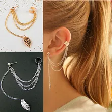 Boucle d'oreilles en métal pour femme, clip d'oreille, brassard d'oreille avec feuille personnalité de la mode, cadeau, 1 pièce