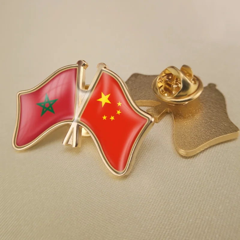 

China and Morocco Crossed Double Friendship Flags Lapel Pins