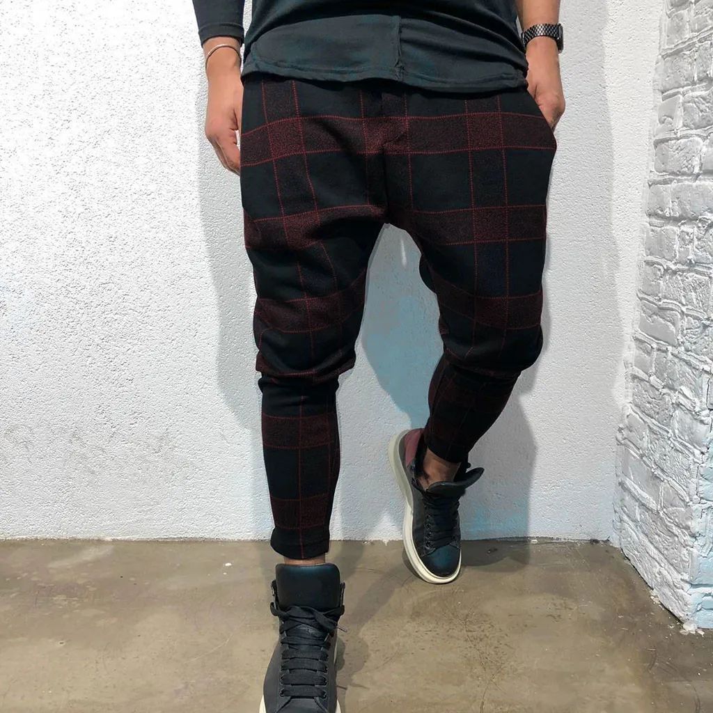 

Ankle-Length Pants Men Trousers Hip Hop Jogger Pants Men Lattice Gradient Overalls Casual Pocket Sport Work Casual Trouser Z417