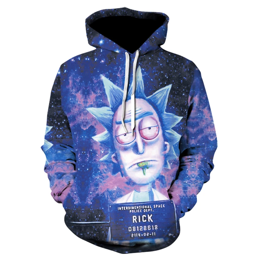 youth 3D poker clown Wolf rick and morty harajuku prints loose pocket with hoodie poleron hombre mens hoodies sweatshirt