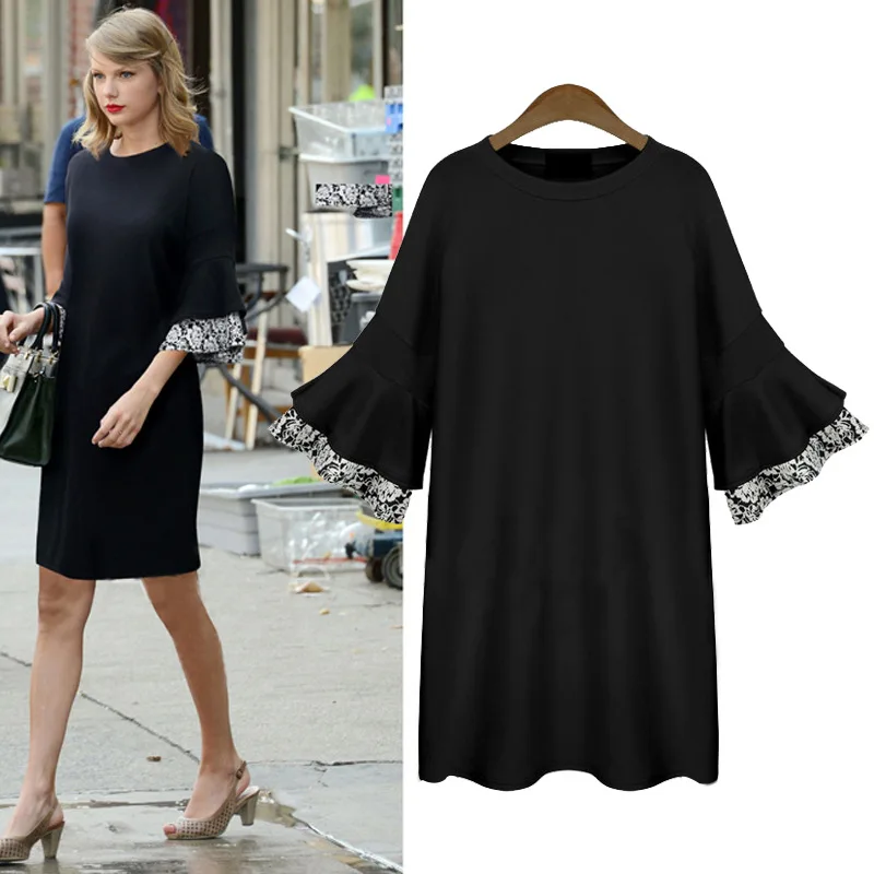 

Butterfly Sleeve Lace Patchwork L-5XL Plus Size Dress 2019 Summer New Slim Show Thin Elegant Casual Women Dresses Extra Large