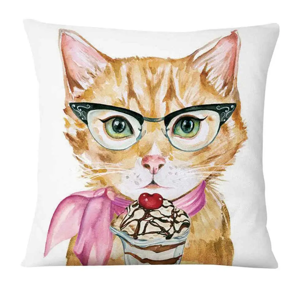 Hand Painted Cartoon Cat Digital Printed Pillowcase Home Pillow Decoration Almofadas Decorativas Para Sofa Throw Pillow 45*45 