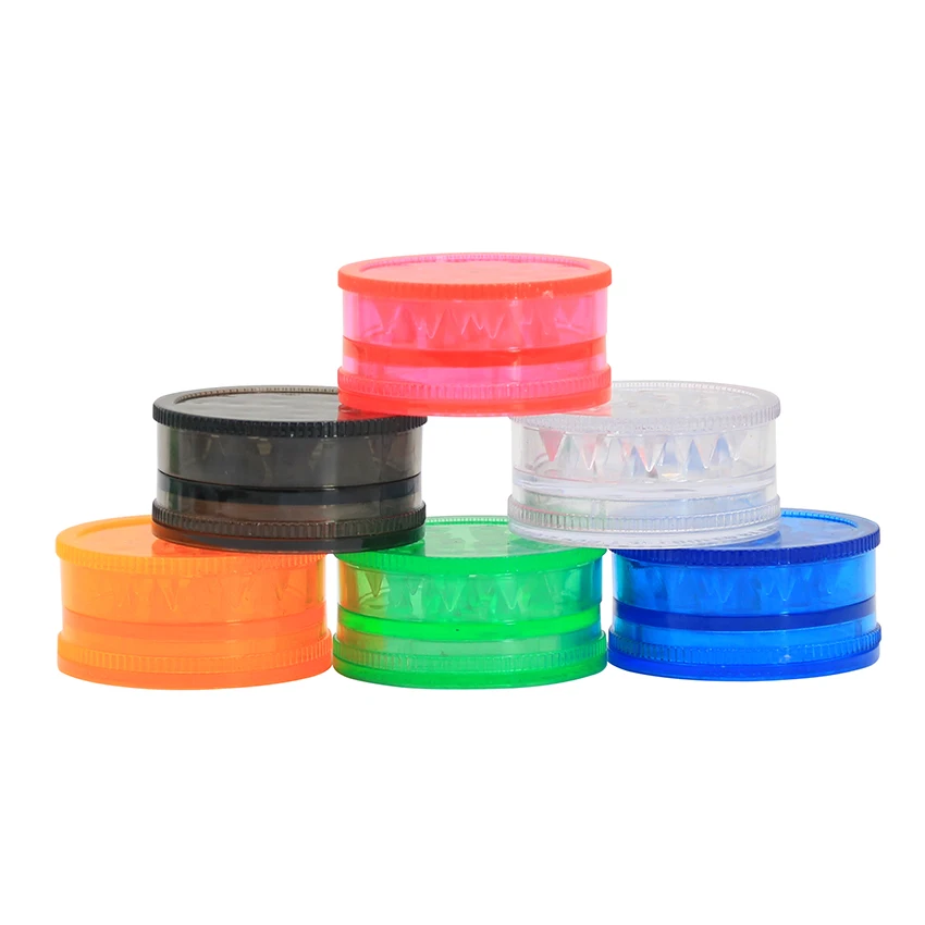 

Wholesale 50pcs/lot Plastic Acrylic 42mm 3 Parts Herb Grinder Mini Portable Raindom Color Send Pollen Spice Herbal Crusher