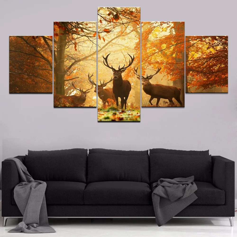 

Deer Fall Forest Home Decor Modern Wall Decor Canvas Painting Canvas Room 5 Piece HD Print Animal Paintings Wall Art Artwork