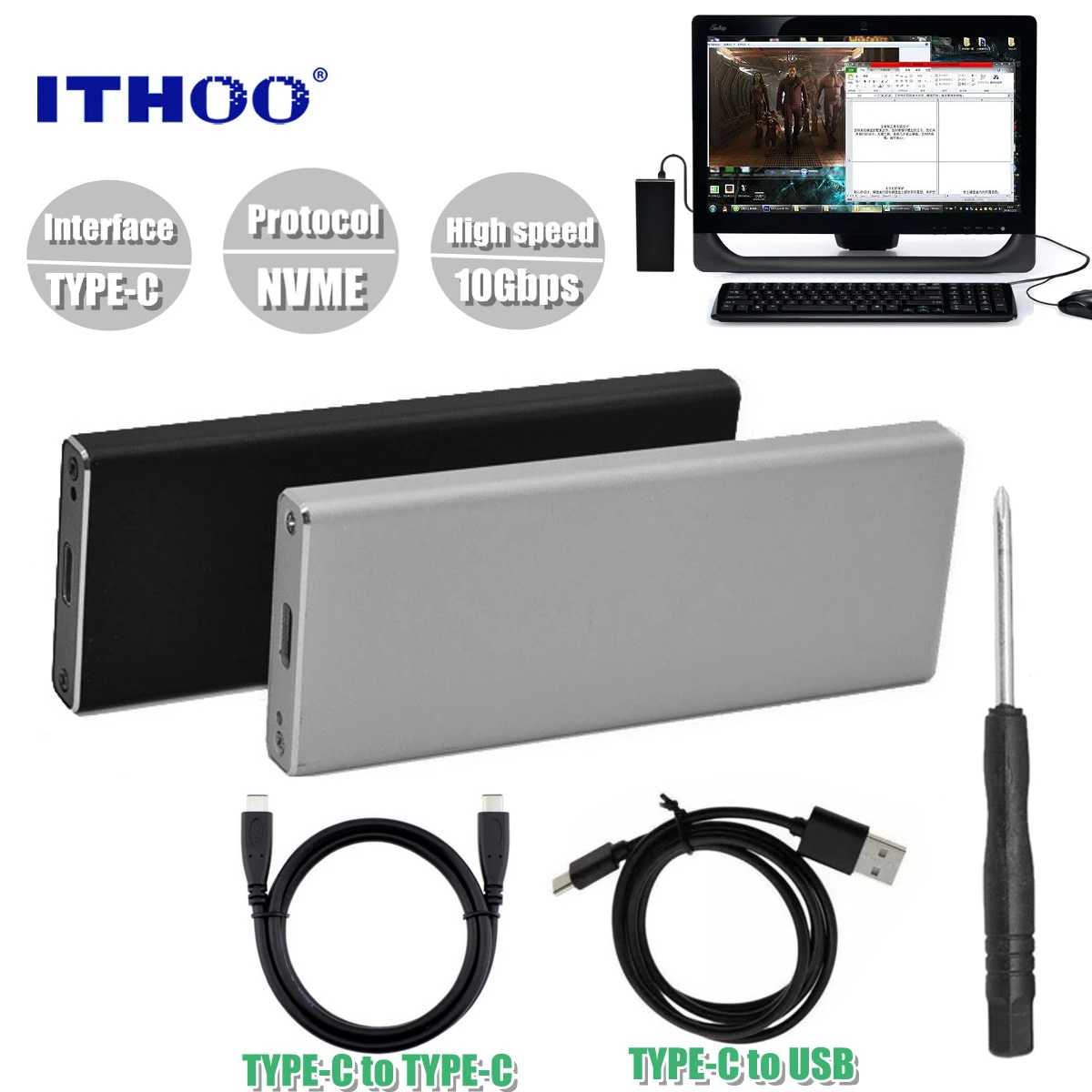 

Type-C +USB3.0 NVME USB3.1 TO PCI-E NVNE NGFF SSD HDD Enclosure C3.1 M.2 to USB