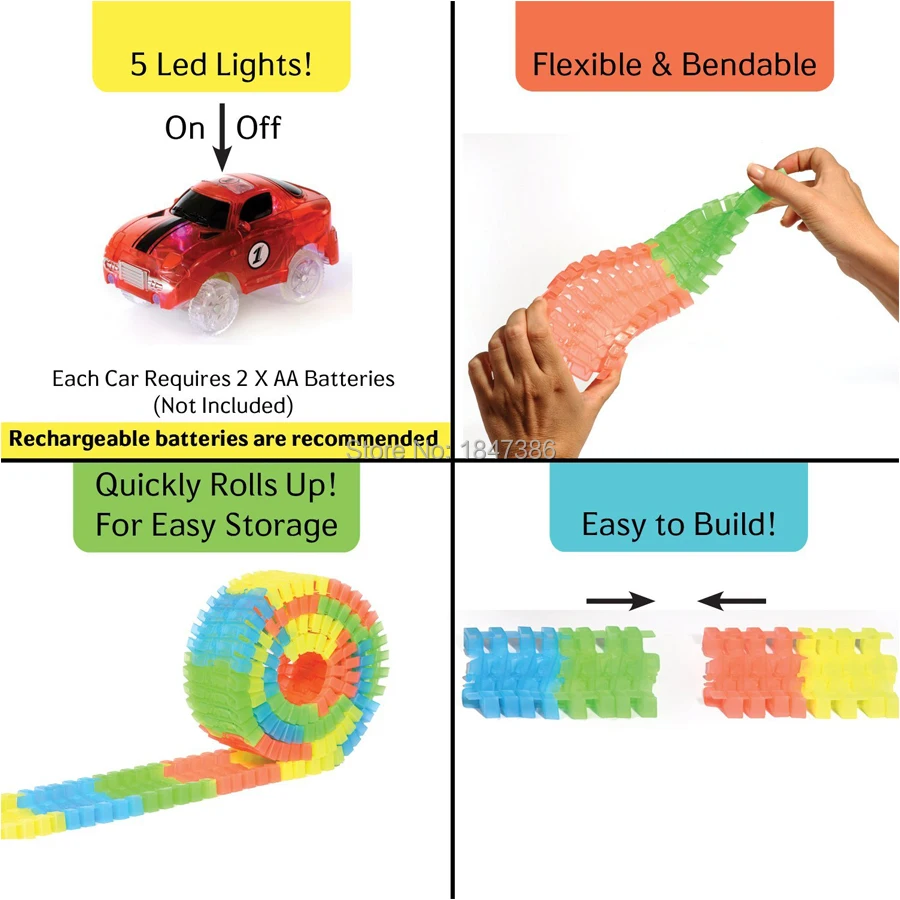 Волшебный трек DIY Гибкая сборка гоночный трек универсальные аксессуары система, которая может сгибаться с гоночной машиной светится в темноте Playset