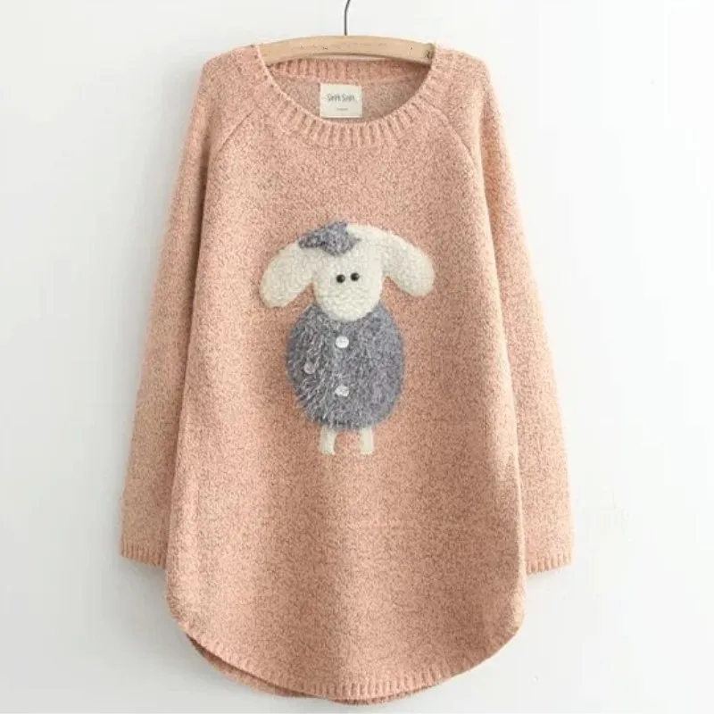 Neploe/пуловер с объемной аппликацией в виде животных из мультфильмов для милых девушек, однотонный вязаный женский свитер в консервативном стиле, осенний свитер 68821 - Цвет: pink sweater