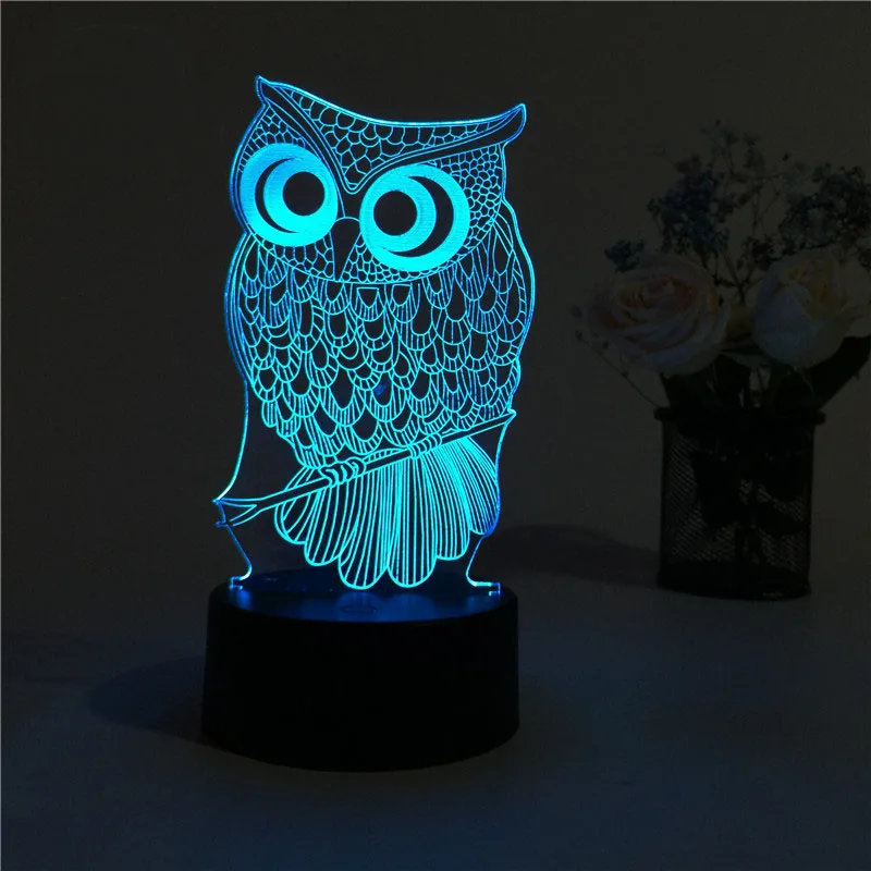 USB Творческий Сова 3D ночник освещение изменение LED Настольная лампа Рождество