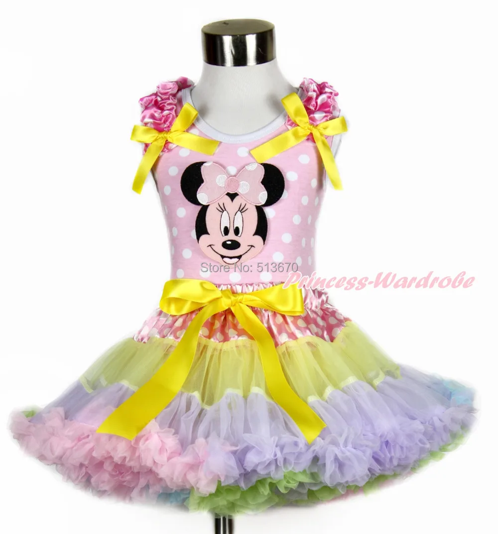 

Easter Pink Minnie Pink White Dot Top Dot Waist Rainbow Girl Pettiskirt 1-8Year MH200