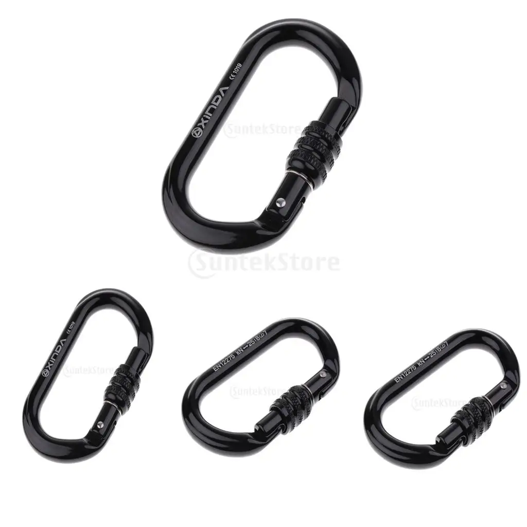 

4pcs 11.2 cm Rock Climbing Carabiner Screw Locking O-Shaped Buckle 8KN-25KN Black