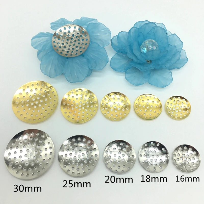 

Meideheng New DIY Hand-made Knit flowers Bottom bracket Round Silver aureate Metal disk Winding Shell flower slice 5size 16-30mm