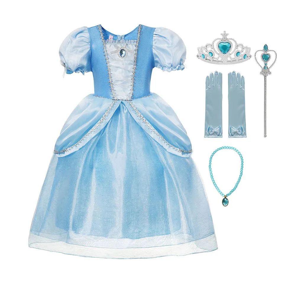 VOGUEON, для маленьких девочек, платье Золушки синего цвета Наряжаться детская одежда с пышными рукавами Элегантный для выпускного вечера платье День рождения девочки костюм принцессы