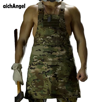 ユニセックスノースリーブタクティカルベストエプロンエプロン迷彩技術者メカニックエプロン軍事作業マルチポケットモールリリースエプロン