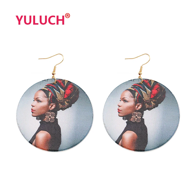 

YULUCH Elegant personality fashion woman wooden painted printing pendant earrings for popular wedding jewelry gifts