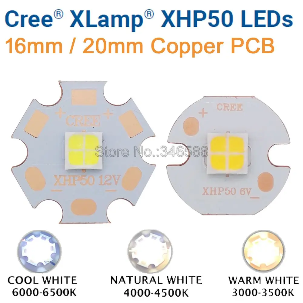 CREE XHP50 XHP-50 холодный белый 6500 к нейтральный белый 5000 К теплый белый 3000 К светодиодный излучатель диод 6 в 12 В на 16 мм 20 мм Cooper PCB