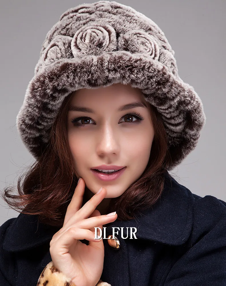 

100% Real Rabbit Fur Hats Women Handmade Knitted Rex Rabbit Fur Beanies Winter Fur Hat Free Shipping DL6147
