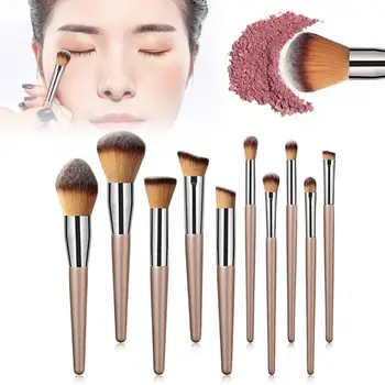 

Professional 10Pcs Champagne Gold Makeup Brushes Set Foundation Eyeshadow Eyebrow Blush Brush Beauty Tools