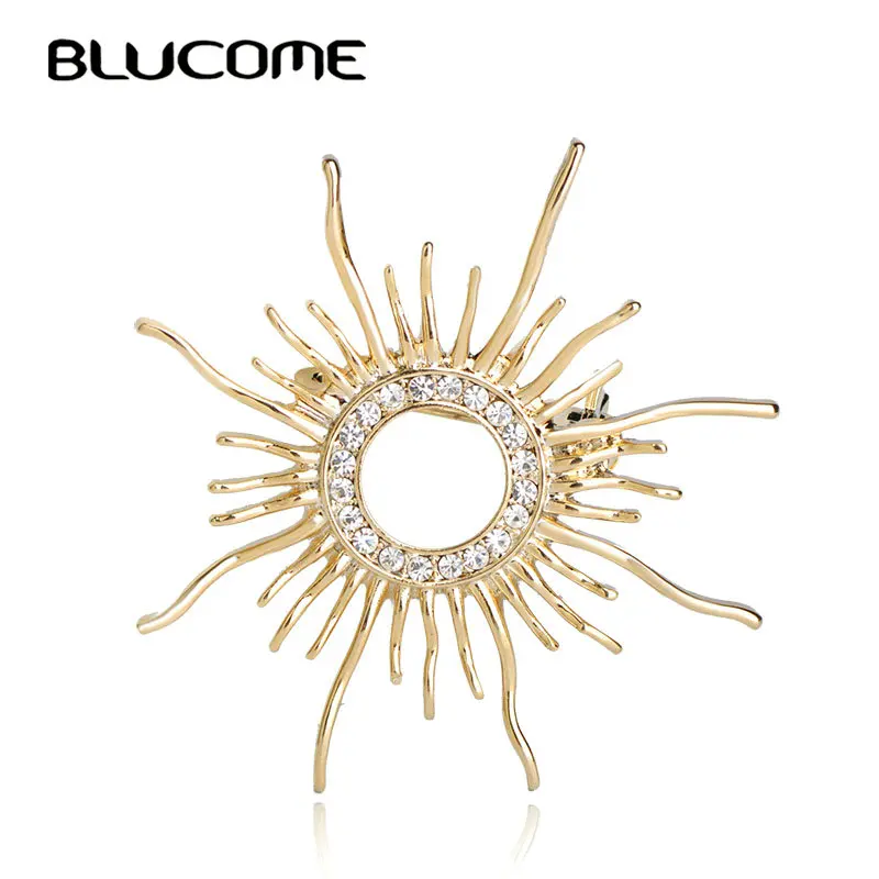 

Blucome Big Flower Brooches For Women Gold Color Scarf Buckle Crystal Rhinestone Sunflower Brooch Pins Bridesmaid Accessories