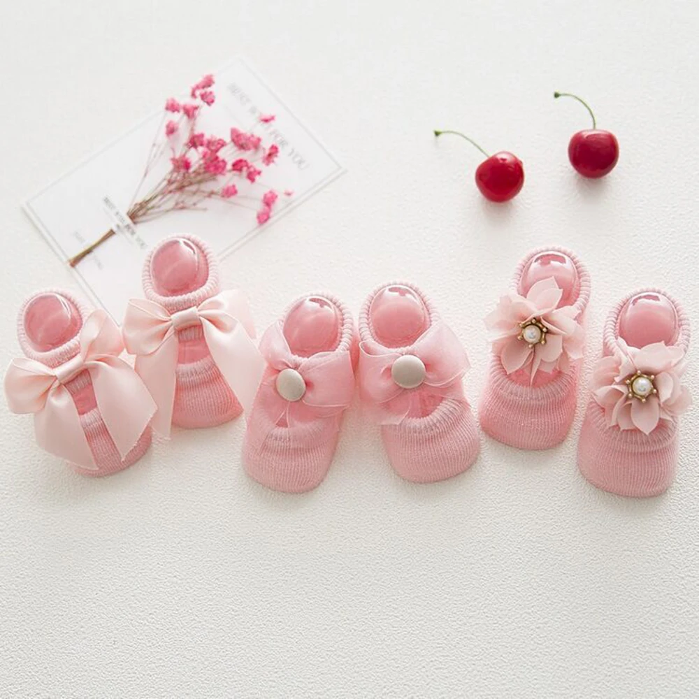 3 пар/лот, хлопковые носки для новорожденных, кружевные носки для маленьких девочек, летние короткие носки принцессы для малышей 0-24 месяцев