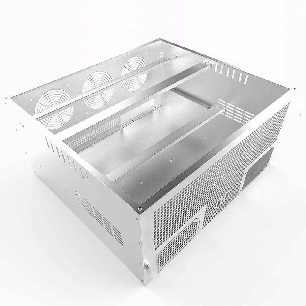 6/8 GPU Vertical Type Graphics Server Chassis MicroATX/ITX/ATX 4U Mining Machine Chassis With Dual Power Supply Design