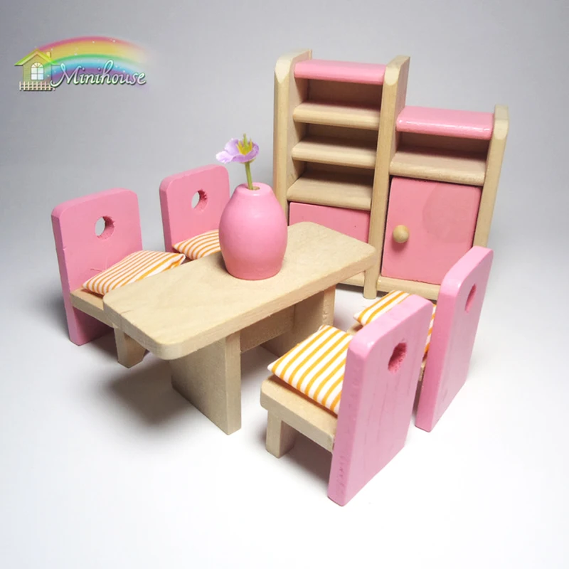 Retro Doll House Miniature Master Room Wooden Furniture Set Kid Pretend Play Toy