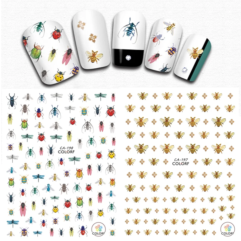 

1 Sheet Embroidery Bees Nail Stickers Insect Series 3D Decals Dragonfly Pattern Nail Sticker Manicure Nail Art Decorations