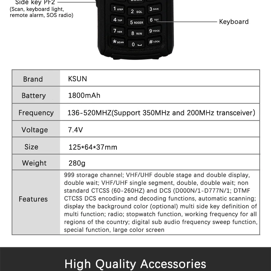 KSUN KSX68D портативный Небьющийся скрытый светодиодный светильник дешевый двухсторонний переносной любительский радиоприёмник Talkie