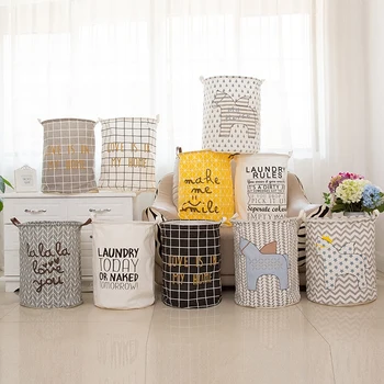 

40 * 50 cm New Large Cartoon Folding Laundry Basket Stripe Cotton Storage Barrel Dirty Clothes Laundry Basket Toy Storage Bucket