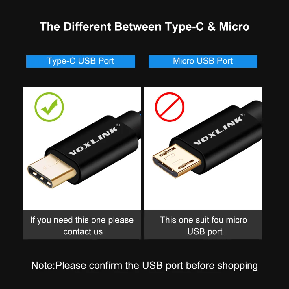 VOXLINK USB tipo C cable de carga 3/5/10 Pack 2.4A carga rápida Cable de datos para Samsung S9 s8 Huawei Nexus 5X6 P Oneplus