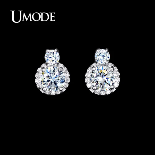 UMODE женские модные ювелирные изделия магазины белого золота цвет пост серьги с прозрачными AAA+ CZ серьги-гвоздики AUE0095