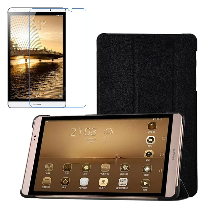 1x Screen Protector , Tri Fold Ultra Slim Luxury Folio Stand Leather