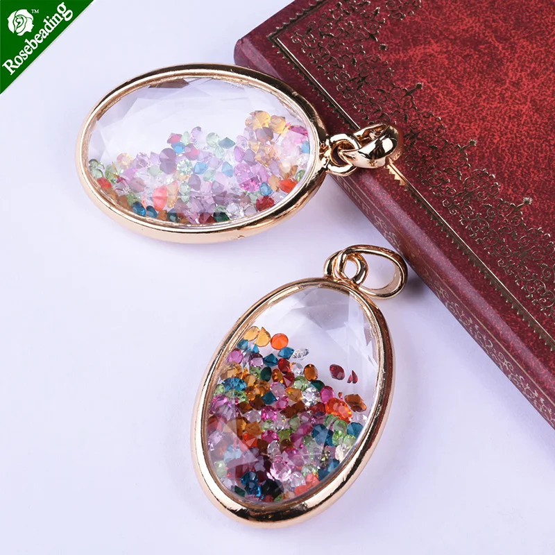 

2pcs 33x55mm Oval locket pendant,with colorful charms inside,with pendant bail