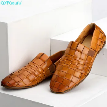 

QYFCIOUFU Weaving Mens Formal Shoes Genuine Leather Oxford Shoes For Men Black 2019 Dress Shoes Wedding Slip-on Casual Shoes