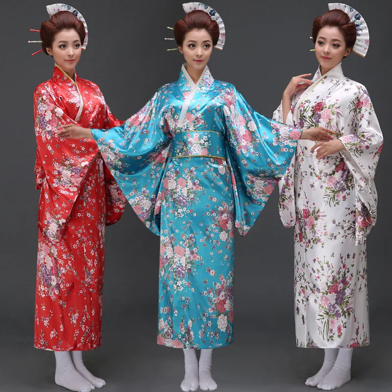 Ancient Japanese kimono Yukata Women Gown Geisha Dress National Costume One Size 