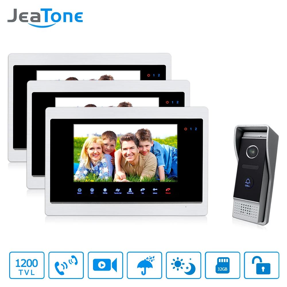 JeaTone 7 inch LCD Video Door Phone Intercom System Door Unlocking Doorbell Camera Night Vision Home Security System