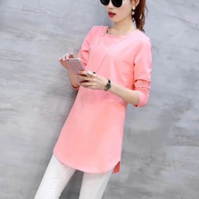 

New Long Sleeve Blouse Women's Summer Solid Color Long Slim Thin Pack Hip Cotton Blouse Women's Casual Sports Shirt Femme