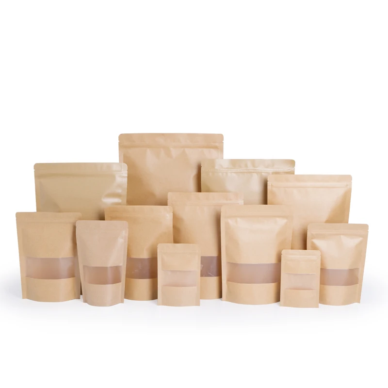 

Xin Jia Yi Packaging Zipper Kraft Paper Bag Factory Brown Self Press Paper Bag For Cookie Tea Candy Bag With Window