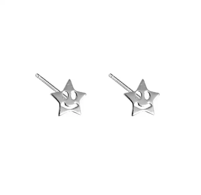 

ZTUNG LSC39 women 925 silver ear stud,smiling face star ear stud,simple earring for daily wear