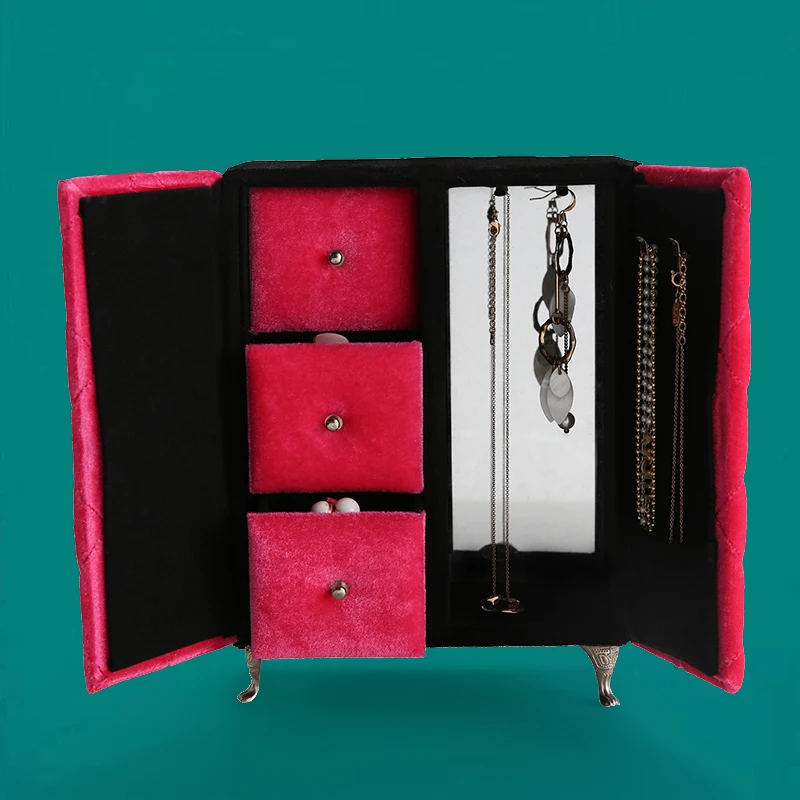 

New Arrivals Wardrobe Shape Jewelry Display For Earrings Necklace Display Creative Jewelry Storage Box And Three Small Drawers