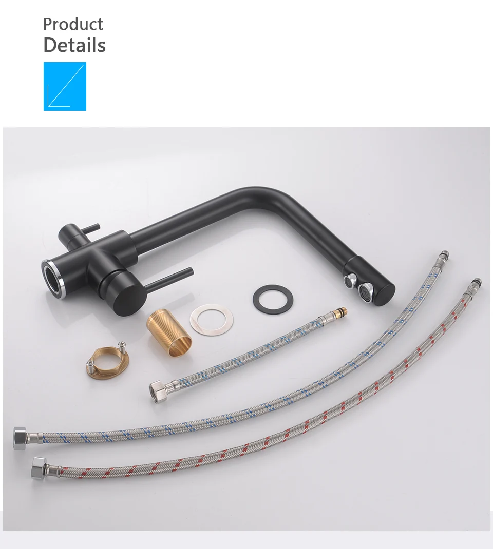 ROVATE Water Filter Kitchen Faucet Brass Black Modern Kitchen Drinking Water Faucet, Sink 3 in 1 Water Purifier Sink Faucet