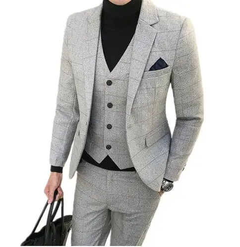 

Jacket Pants Vest men suits men's casual boutique business grid suit suits Blazers trousers waistcoat tuxedos terno masculino