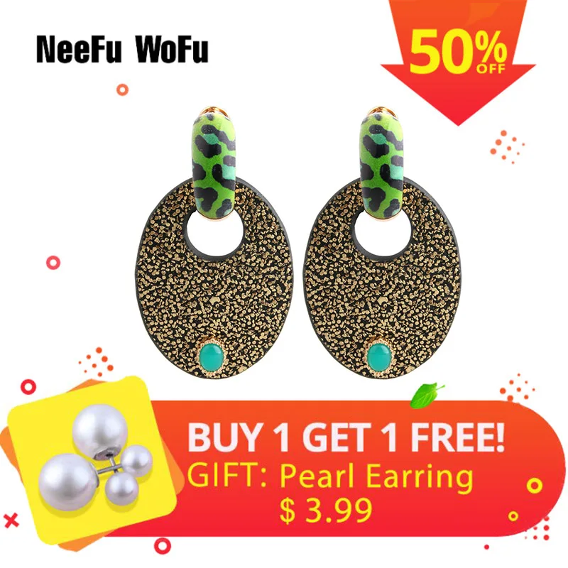 

NeeFuWoFu Tiger Earrings Oval Drop Earring Big Leather Earring Zinc alloy Large Long Brinco Tijger Oorbellen