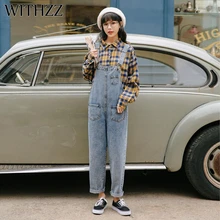 WITHZZ Spring Autumn High Waist Strap Pants Pocket Denim Jumpsuit Women Romper Jeans Jumpsuit Female Streetwear