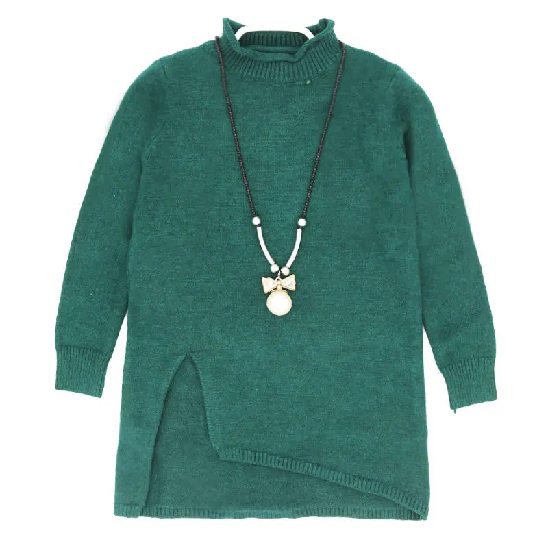 

Autumn and winter to keep warm long pure color sweater and necklace for children's sweaters a substituting personality