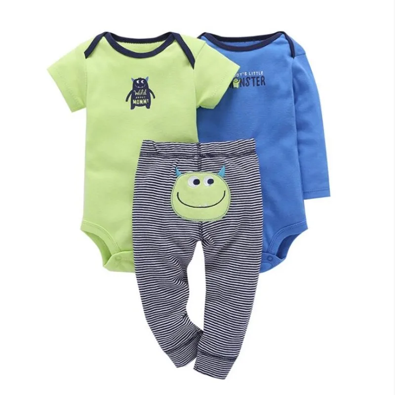 Комплект из 3 предметов, комбинизон для маленьких мальчиков комплект одежды для маленьких мальчиков, футболка с динозавром+ штаны, костюм из 3 предметов для новорожденных, одежда для малышей - Цвет: Monster