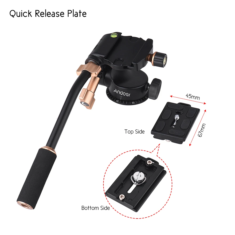 Andoer Q08S Tripod Head Aluminum Alloy 3-Way Damping Video Head With Pan Bar Handle Support For Tripod Monopod tripod ball head,camera fluid head,camera panoramic head