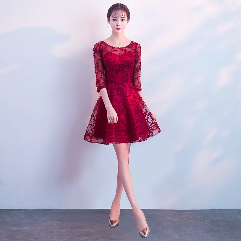 Junoesque розовый кружево Cheongsam Сексуальная Qipao женское длинное традиционное китайское платье вечернее платье платья для вечеринок стиль Chinois Femme - Цвет: wine red 1