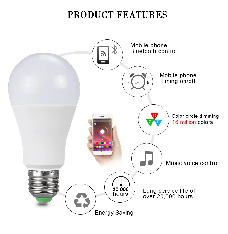 15W 20W 85-265V  RGBW LED Light Bulb Music Control 20 Modes Apply to IOS Android (3)