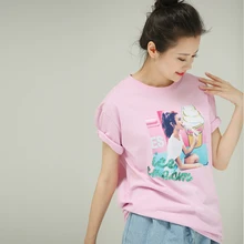 T5288 свободная футболка с круглым вырезом и блестками с рисунком и короткими рукавами для женщин